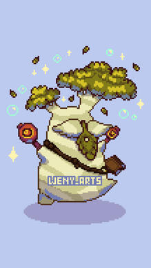 Kolog(from Zelda) with sparkles, bubbles and leafs around